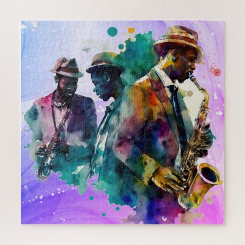 Watercolor Jazz Band Musicians Music Saxophone Jigsaw Puzzle