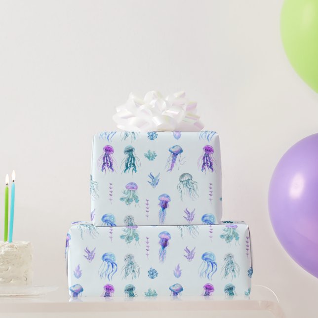 Watercolor Jellyfish and Seaweed  Wrapping Paper (Party Gifts)