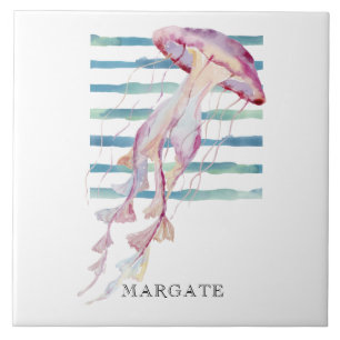 Watercolor JELLYFISH Beach Coastal MARGATE Ceramic Tile