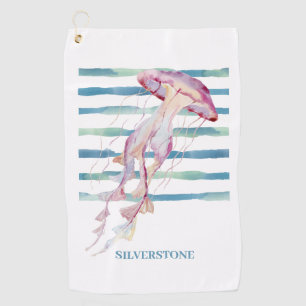Watercolor JELLYFISH,  COASTAL THEME Golf Towel