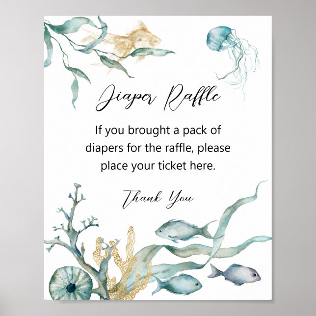 Watercolor Jellyfish Diaper Raffle Sign (Front)