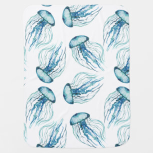 Watercolor Jellyfish Illustration Pattern Swaddle Blanket