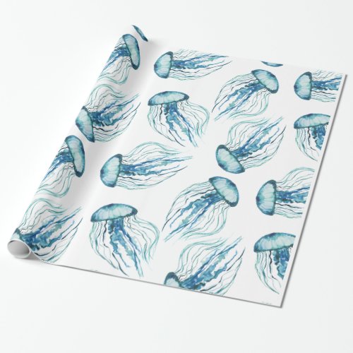 Watercolor jellyfish pattern wrapping paper