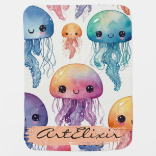 Watercolor Jellyfish Print Baby Blanket