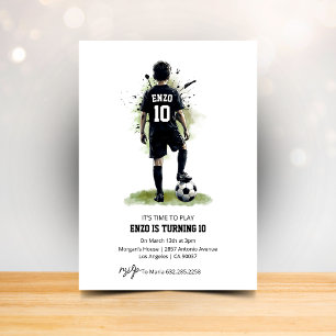 Watercolor Jersey Boy Back View Soccer Birthday  Invitation