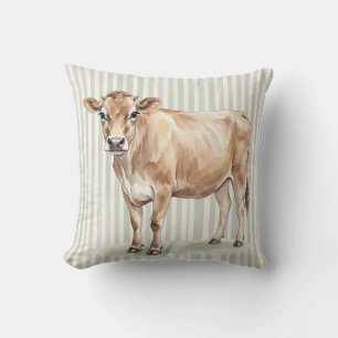 Watercolor Jersey Cow Farm Decorative Pillow