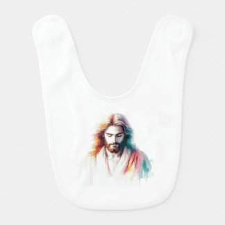 Watercolor Jesus Christ Portrait – Serene & Spirit Baby Bib
