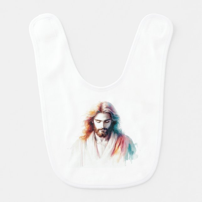 Watercolor Jesus Christ Portrait – Serene & Spirit Baby Bib (Front)
