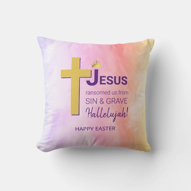 Watercolor JESUS RANSOMED US Happy Easter Throw Pillow (Front)