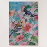 Watercolor Jigsaw Puzzle Spring Birds<br><div class="desc">Cute Sparrows Spring Birds Puzzles MIGNED Watercolor Painting</div>