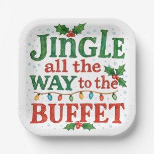 Watercolor Jingle All the Way to Buffet Christmas Paper Plates