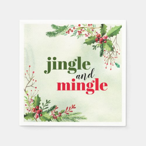 Watercolor Jingle and Mingle Christmas Holiday Napkins