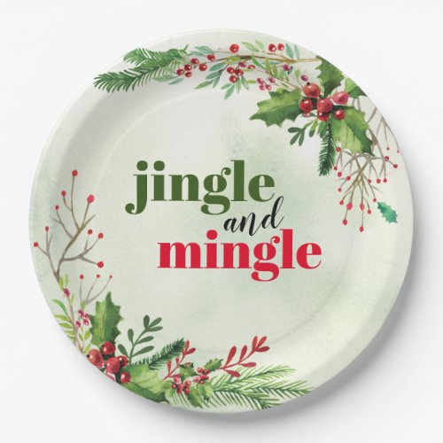 Watercolor Jingle and Mingle Christmas Holiday Paper Plates