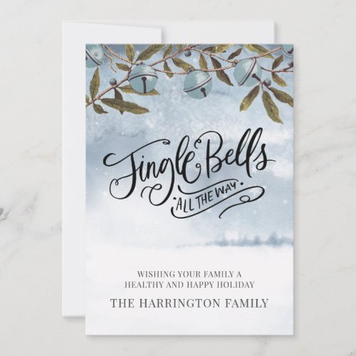 Watercolor Jingle Bells Merry Christmas  Snow Holiday Card