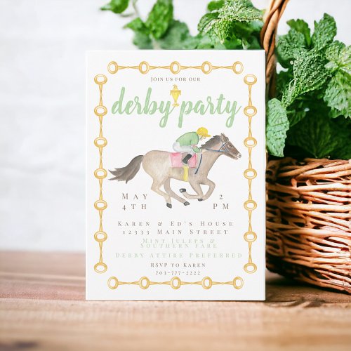 Watercolor Jockey Derby Party Horse Race Cup Invitation