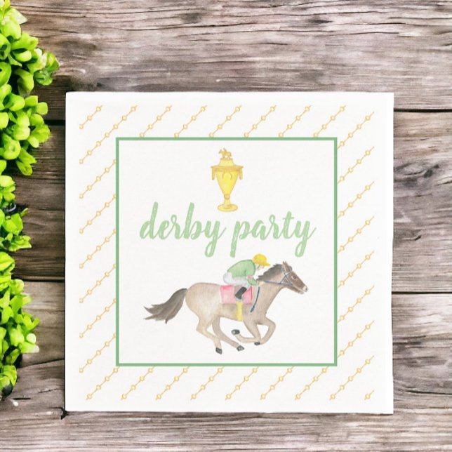 Watercolor Jockey Derby Party Horse Race Gold  Napkins (Creator Uploaded)