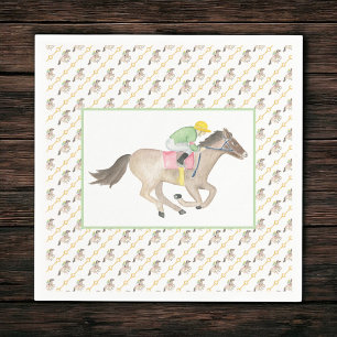 Watercolor Jockey Derby Party Horse Racing Gold Napkins