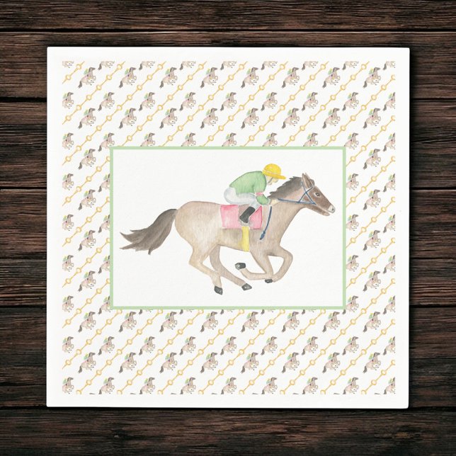 Watercolor Jockey Derby Party Horse Racing Gold Napkins (Creator Uploaded)