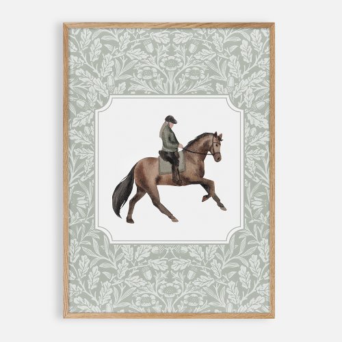Watercolor jockey on a brown horse vintage  poster