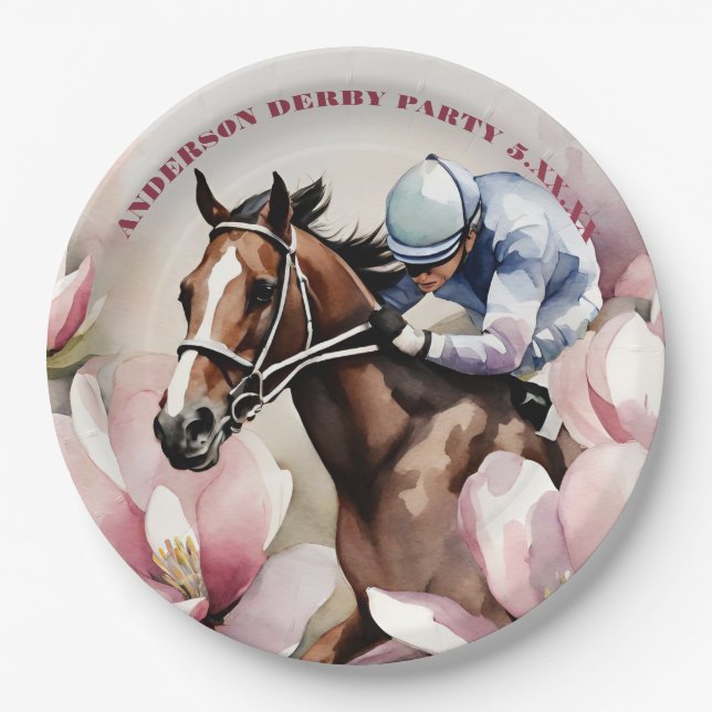Watercolor Jockey Race Derby Party  Paper Plates (Front)