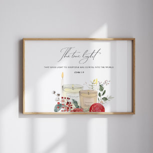 Watercolor John 1:9 Christmas bible verse Poster