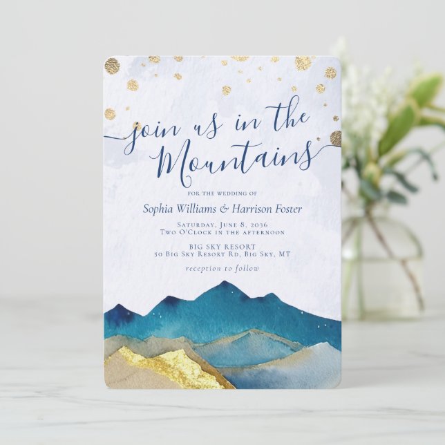 Watercolor Join Us In The Mountains Wedding Photo Invitation (Standing Front)