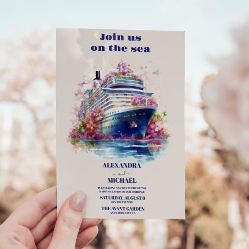  Watercolor Join us on the sea cruise wedding Invitation