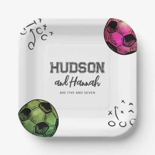 Watercolor Joint Soccer Party Plates