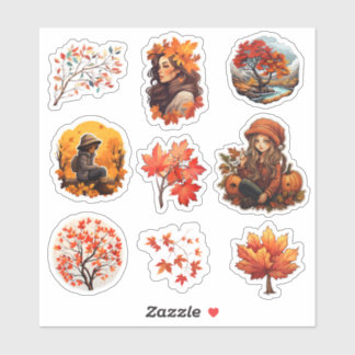 Watercolor Journal Fall girl scrapbook stationary Sticker