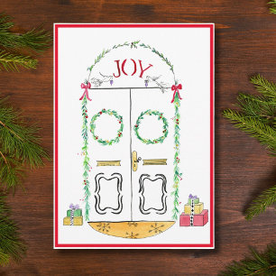 Watercolor Joy Front Door Christmas Holiday Card