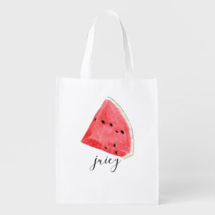 Watercolor Juicy Watermelon Wedge Grocery Bag