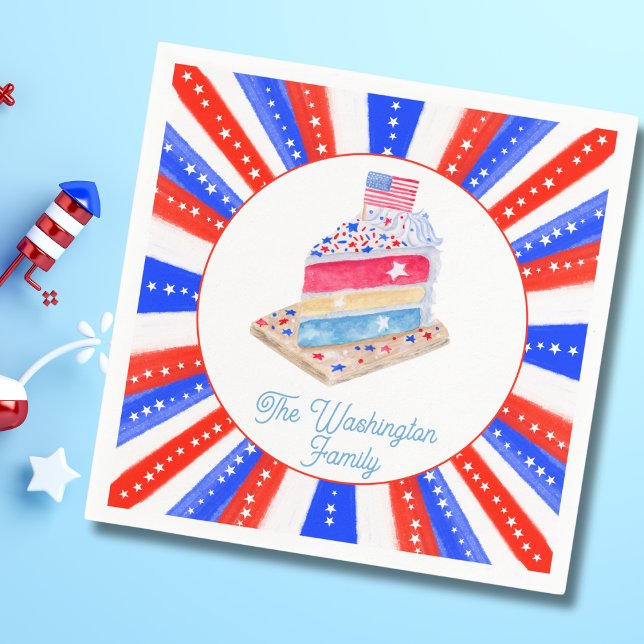 Watercolor July 4th Cake Party Napkins (Creator Uploaded)