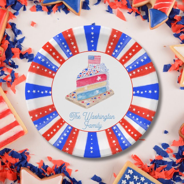 Watercolor July 4th Cake Party Paper Plates (Creator Uploaded)