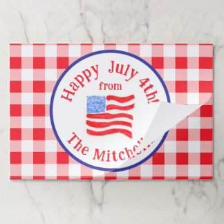 Watercolor July 4th Flag Red Check NAME P Placemat