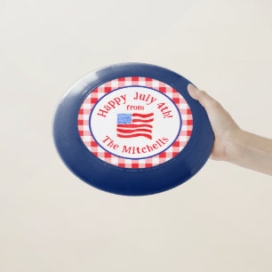 Watercolor July 4th Flag Red Check NAME Wham-O Frisbee
