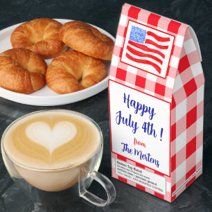 Watercolor July 4th Flag Red Check Roasted Coffee