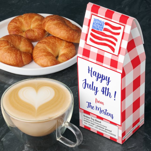 Watercolor July 4th Flag Red Check Roasted Coffee (Breakfast)