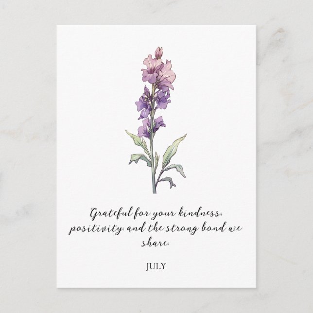 WATERCOLOR JULY LARKSPUR BIRTH FLOWER  POSTCARD (Front)