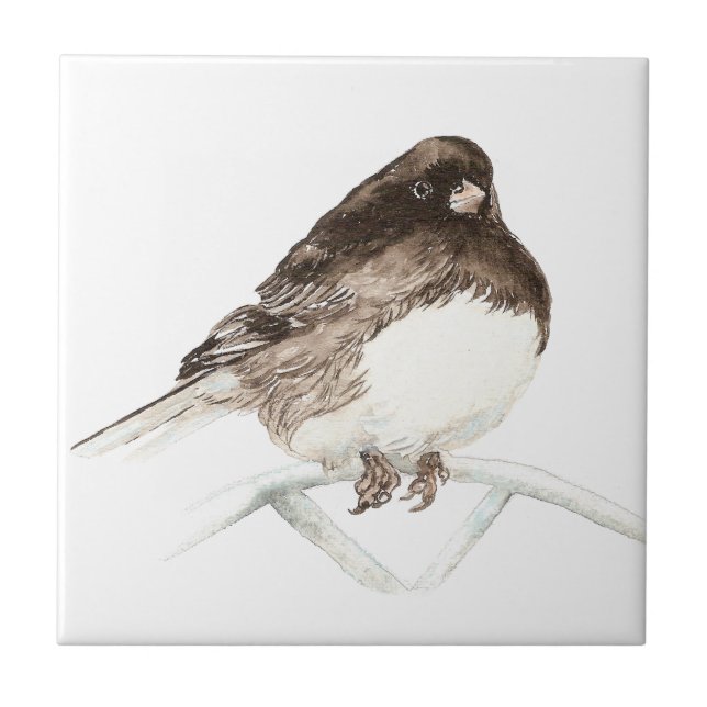 Watercolor Junco Bird art Ceramic Tile (Front)