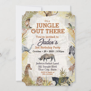 Watercolor Jungle Animal 3rd Birthday Invitation