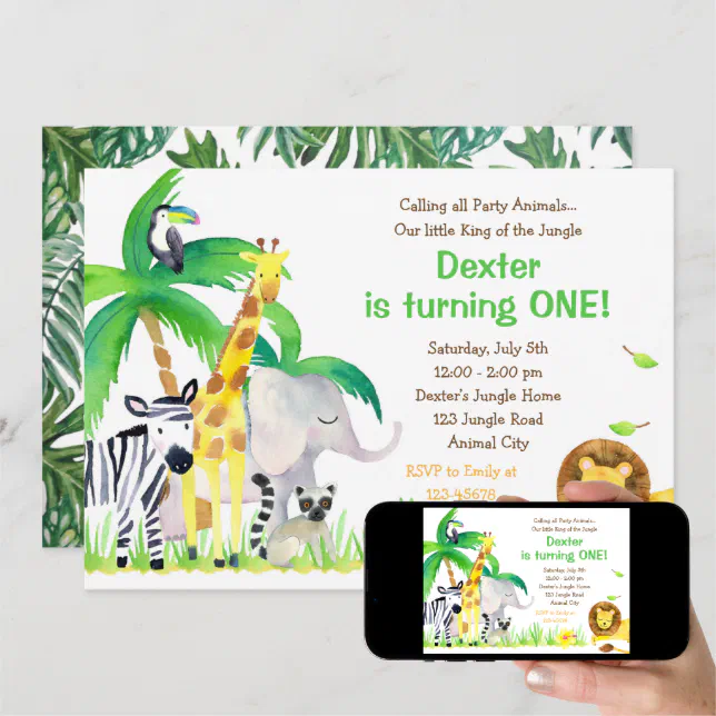 Watercolor Jungle Animals Invitation (Lion) | Zazzle