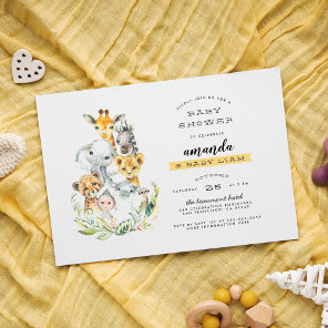Watercolor Jungle Animals Orange Baby Shower Invitation Postcard