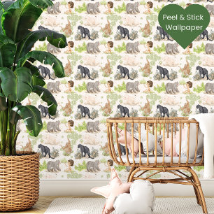 Watercolor Jungle Animals Peel & Stick  Wallpaper