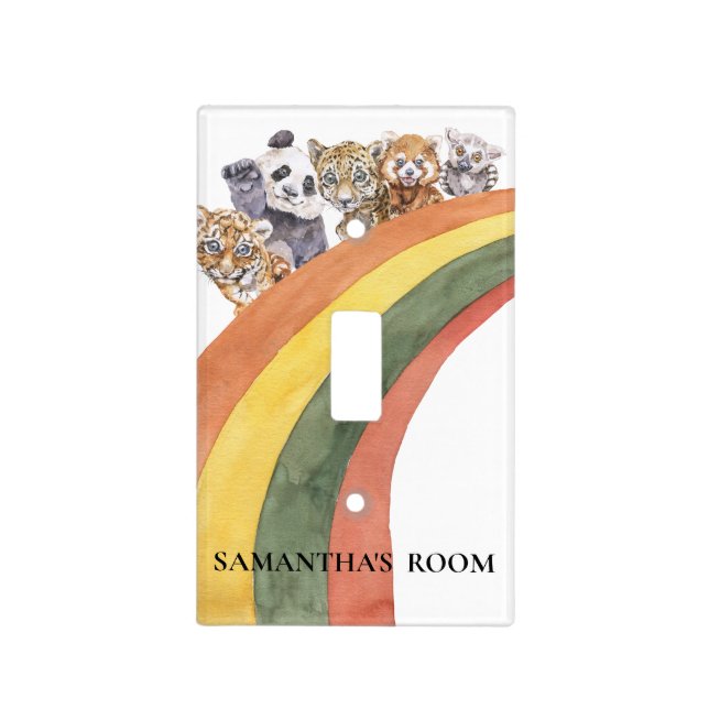 Watercolor Jungle Cuties Animals Rainbow Light Switch Cover (Front)
