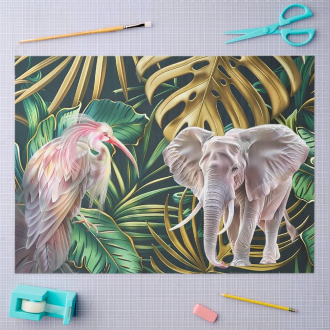 Watercolor Jungle Elephant Ephemera Decoupage  Tissue Paper (Craft)