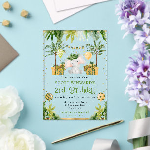Watercolor Jungle Elephant Kids Birthday Acrylic Invitations