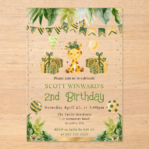 Watercolor Jungle Giraffe Kids Birthday Acrylic Invitations