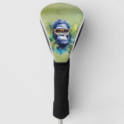 Watercolor Jungle Gorilla with Sunglasses  Leafs Golf Head Cover