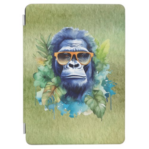 Watercolor Jungle Gorilla with Sunglasses  Leafs iPad Air Cover
