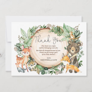 Watercolor Jungle Greenery Wild Animals Thank You Card